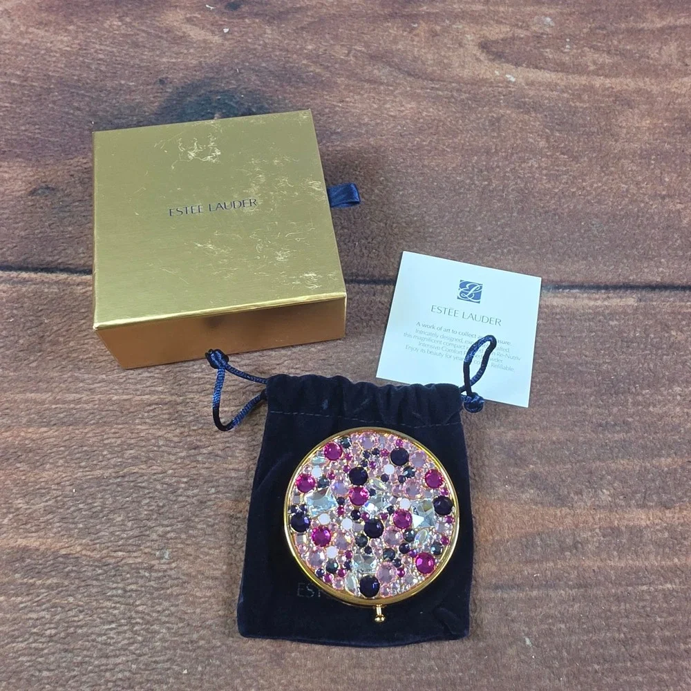 Estee Lauder Amethyst Treasure Compact Womens 8g Gold Good Jeweled Re-Nutriv